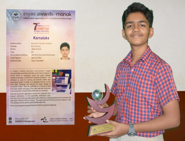  Krish Pandey of Class VIII, Little Rock Indian School, honoured with the Inspire Awards for Fake Document Classifier which ties into Digital India's visions 