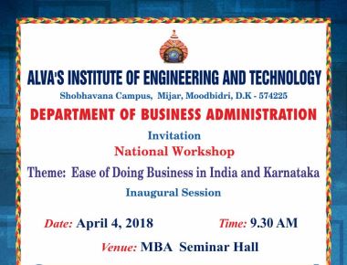  Workship on ease of doing business in India and Karnataka at Alva's MBA Department