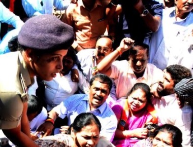BJP workers protest against CM's 'terrorist' jibe