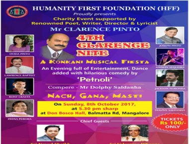 HFF to present charity event supported by Clarence Pinto Nite on Oct 8
