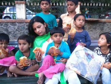 Actor Kesariee flying Kites with children on Makar Sankranti