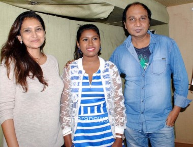 Sanchiti Sakat dubs for album with Sonu Nigam,Shaan and Sunidhi Chauhan at Red Ribbon Studio,Andheri 